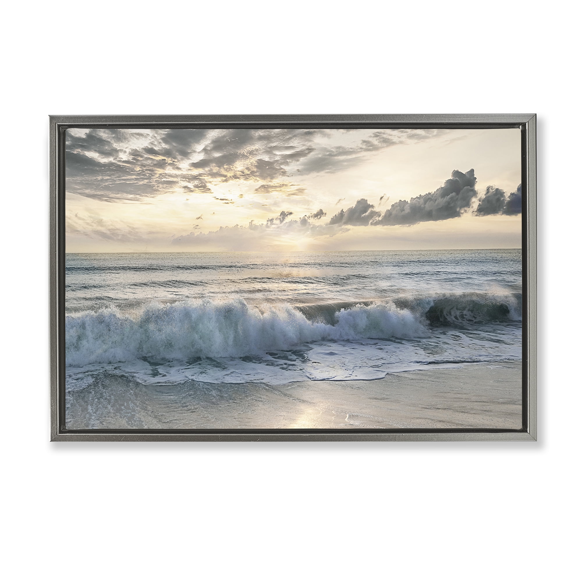 Stupell Industries Sunset Foam Along Shoreline Gray Framed Floater Canvas Wall Art, design by Mike Calascibetta