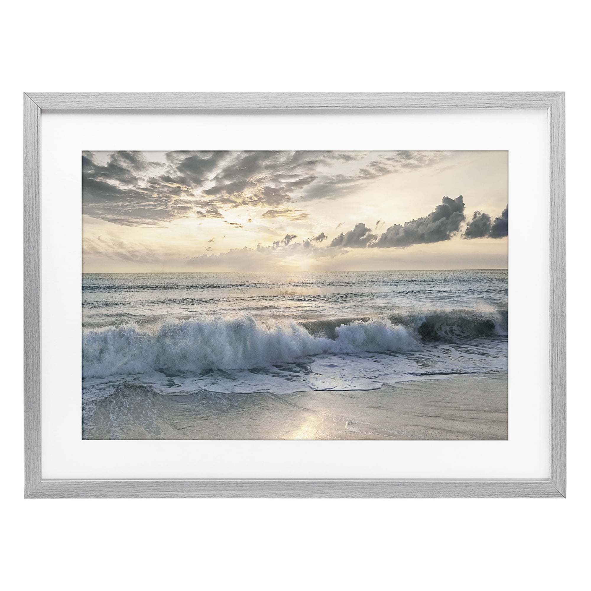 Stupell Industries Sunset Foam Along Shoreline Gray Framed Print Under Glass, design by Mike Calascibetta