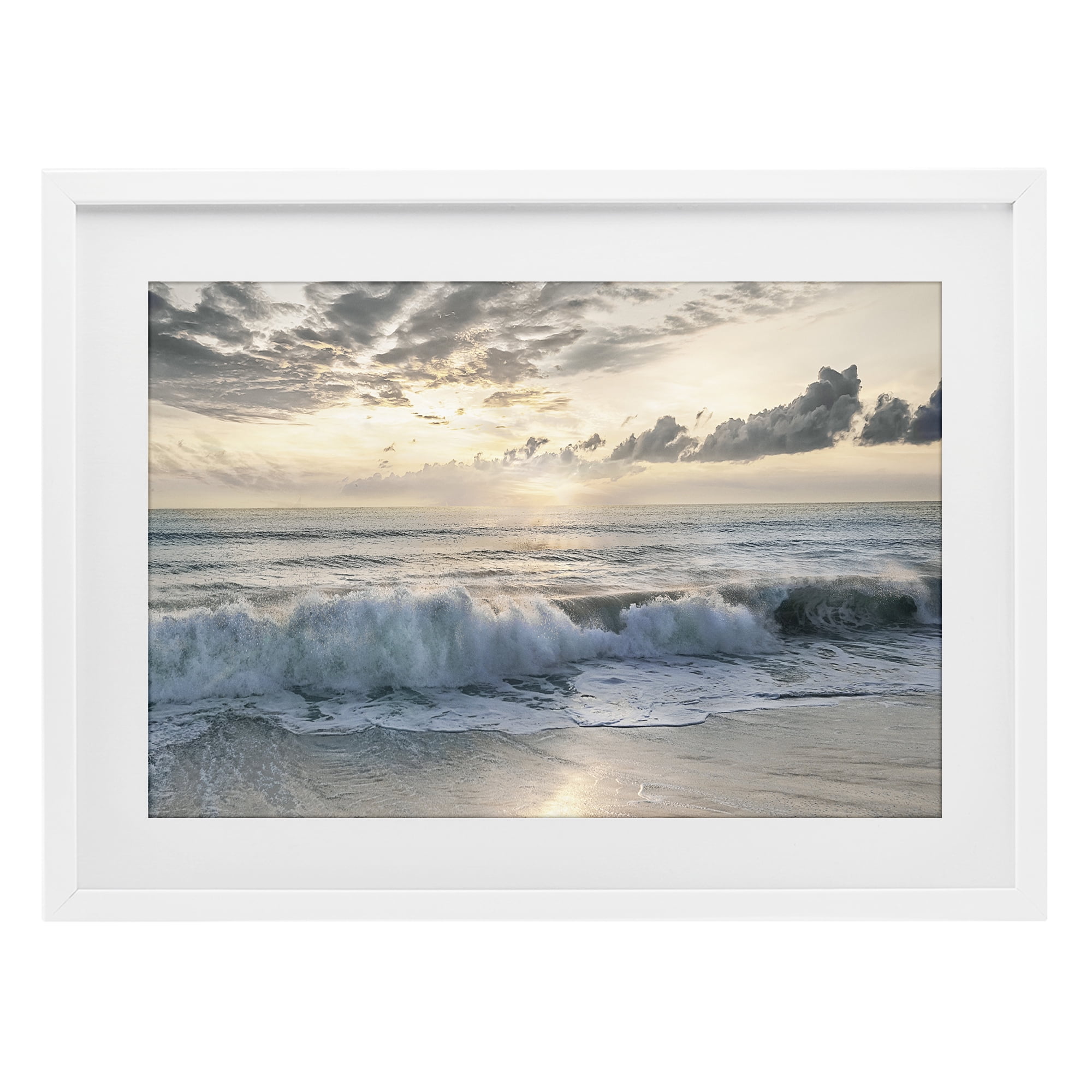 Stupell Industries Sunset Foam Along Shoreline White Framed Print Under Glass, design by Mike Calascibetta