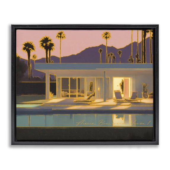 Stupell Industries Sunset Glow Summer Pool Landscape & Nature Painting Black Floater Framed Canvas Art Print Wall Art, 31 x 25