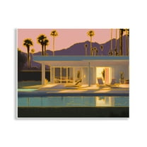 Stupell Industries Sunset Glow Summer Pool Landscape & Nature Painting Unframed Art Print Wall Art, 14 x 11