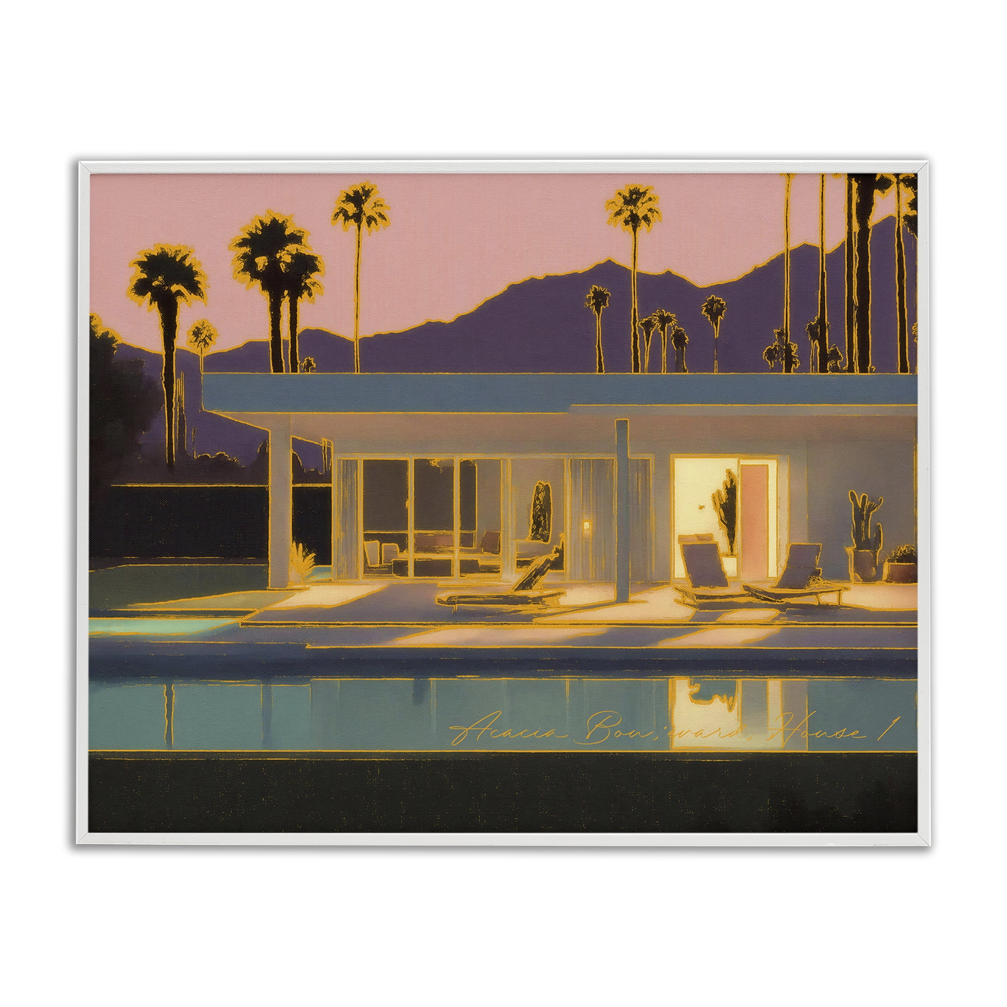 Stupell Industries Sunset Glow Summer Pool Landscape & Nature Painting White Framed Art Print Wall Art, 30 x 24