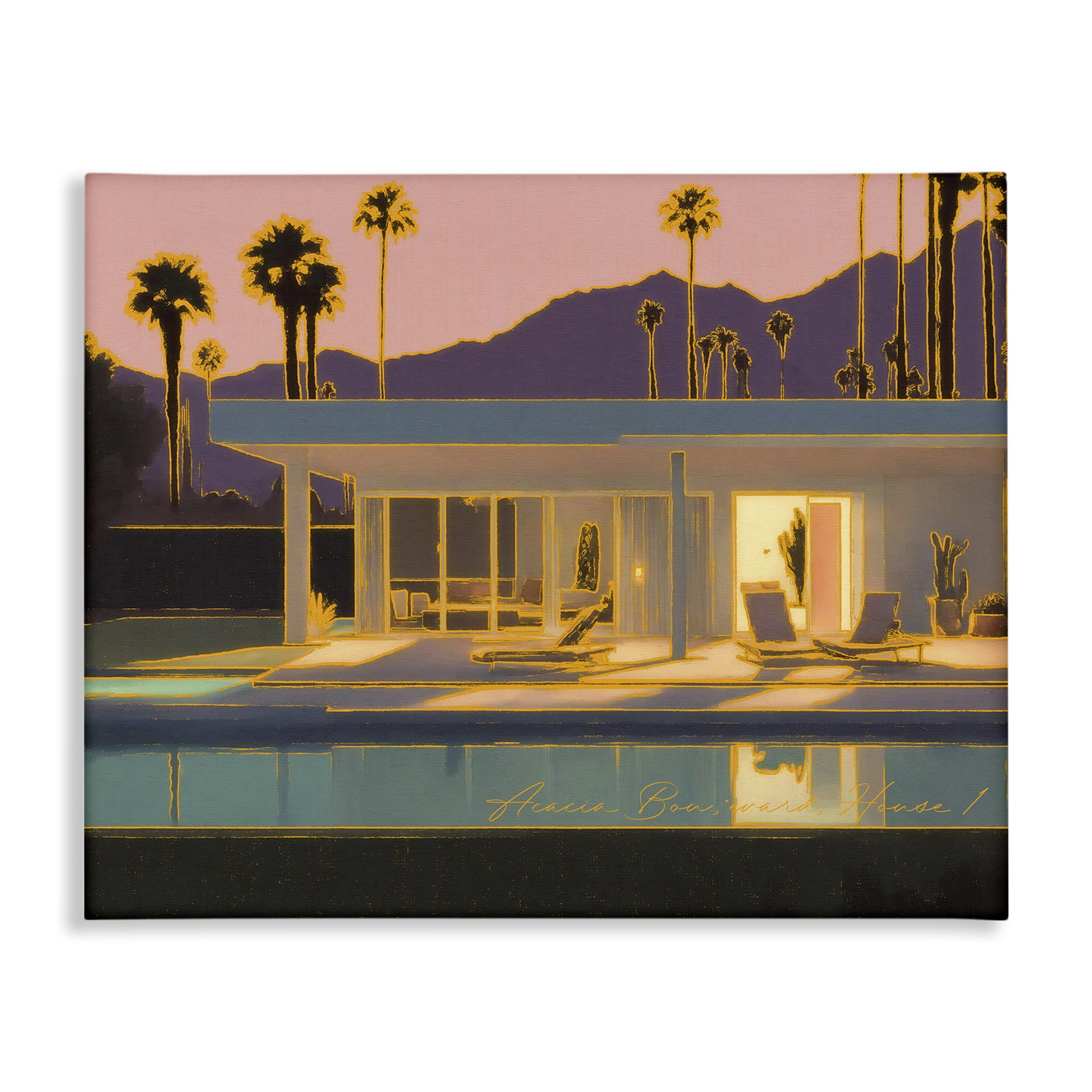 Stupell Industries Sunset Glow Summer Pool Landscape & Nature Painting Wrapped Canvas Art Print Wall Art, 30 x 24