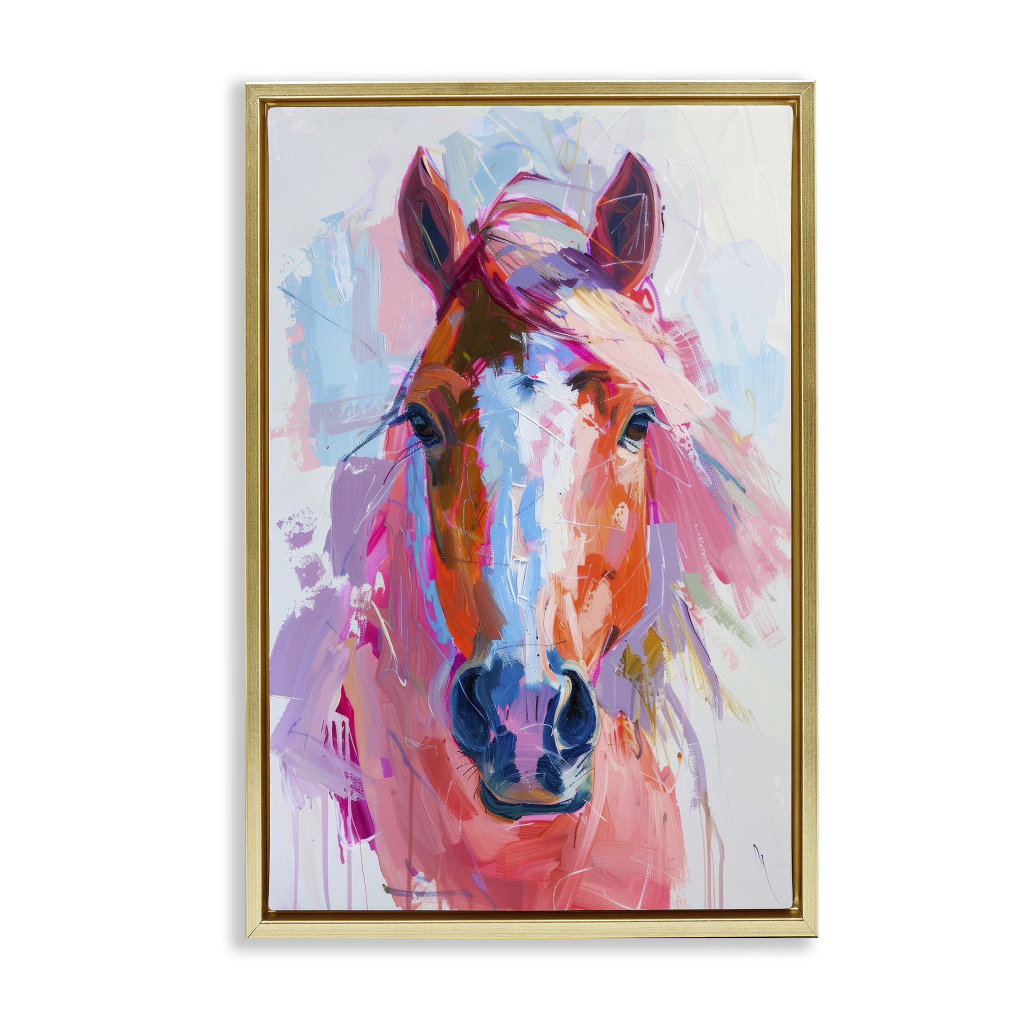 Stupell Industries Sunset Horse Visage Animals Painting Gold Floater Framed Canvas Art Print Wall Art, 21 x 31