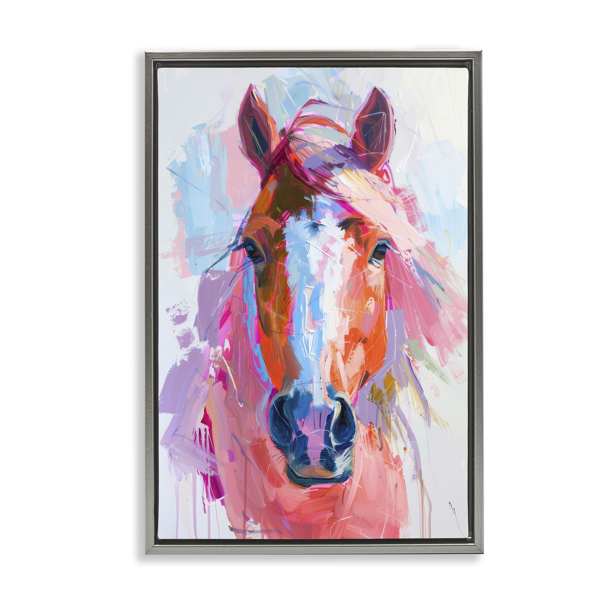 Stupell Industries Sunset Horse Visage Animals Painting Gray Floater Framed Canvas Art Print Wall Art, 21 x 31