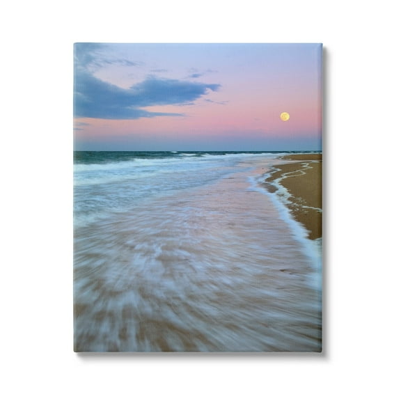 Stupell Industries Sunset Moon Warm Pink Beach Sky Coastal Photography Gallery Wrapped Canvas Print Wall Art