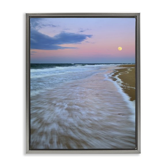 Stupell Industries Traditional Sunset Moon Warm Pink Beach Sky Gray Floating Frame Canvas Art, 25 x 31, by Patrick Zephyr