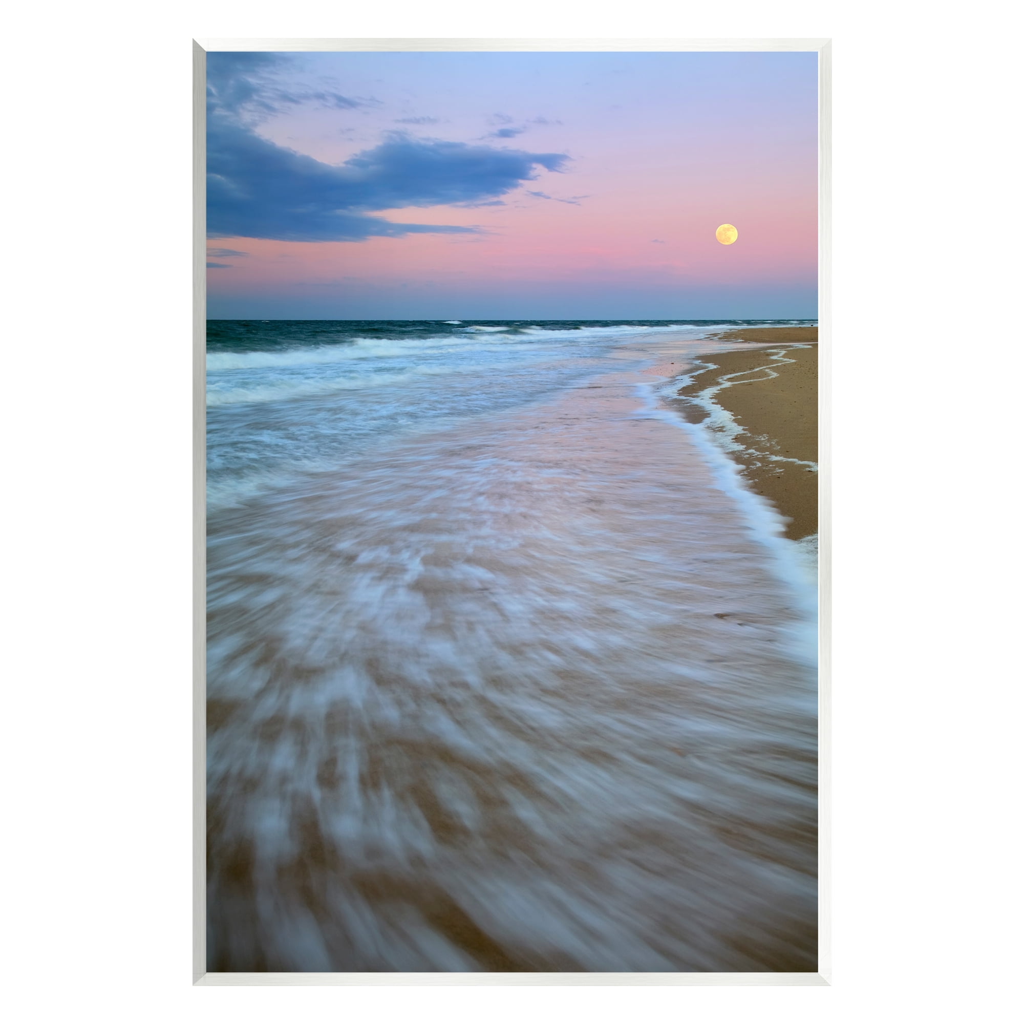 Stupell Industries Sunset Moon Warm Pink Beach Sky Coastal Photography Unframed Art Print Wall Art