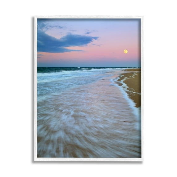 Stupell Industries Sunset Moon Warm Pink Beach Sky Coastal Photography White Framed Art Print Wall Art