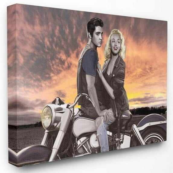 Stupell Industries Sunset Motorcycle Vintage Hollywood Movie Star Classic Illustration Canvas Wall Art by Jadei Graphics