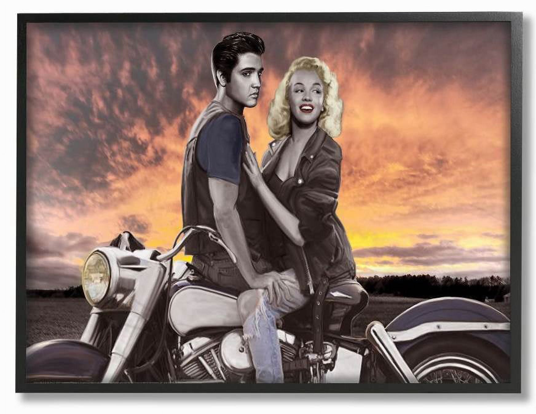 Stupell Industries Sunset Motorcycle Vintage Hollywood Movie Star Classic Illustration Framed Wall Art by Jadei Graphics