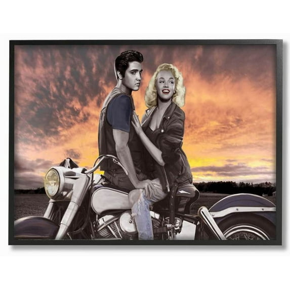 Stupell Industries Sunset Motorcycle Vintage Hollywood Movie Star Classic Illustration Framed Wall Art by Jadei Graphics