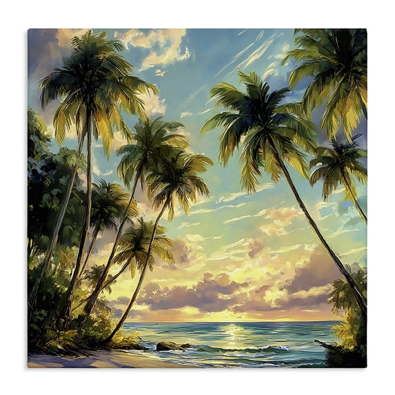 Stupell Industries Sunset On The Beach Palms Beach Painting Wrapped Canvas Canvas Art Print Wall Art, 36 x 36