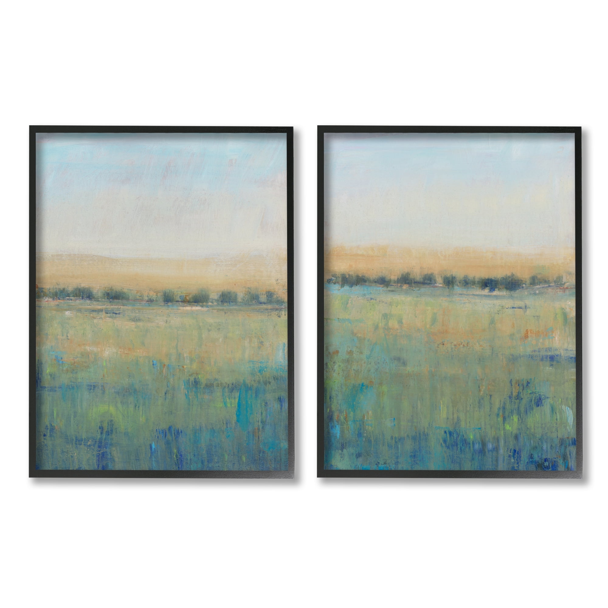 Stupell Industries Sunset Open Meadow Soft Green Floral Field Black Framed, 16 x 20