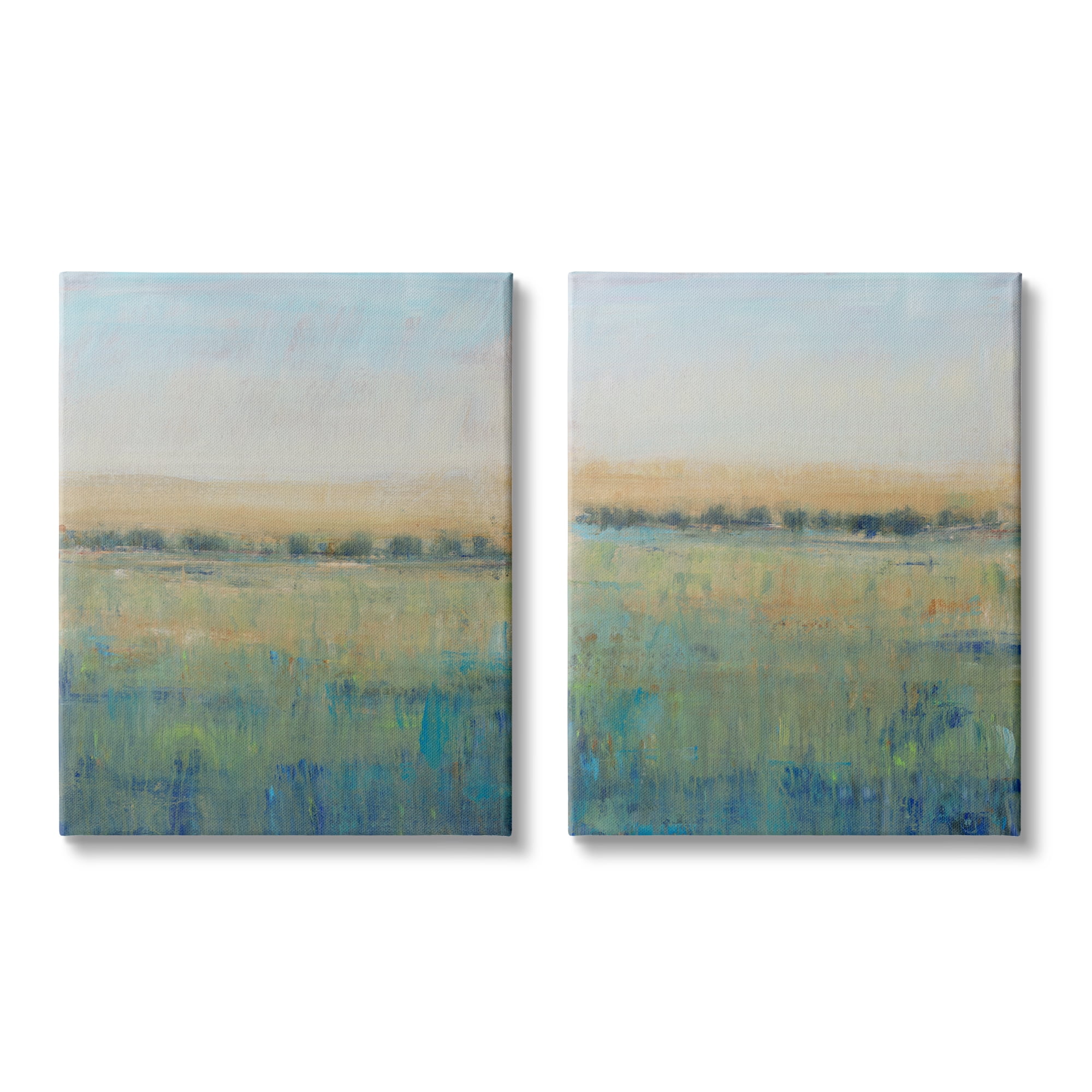 Sunset Meadow Green and Beige Canvas Wall Art Set, 16 x 20