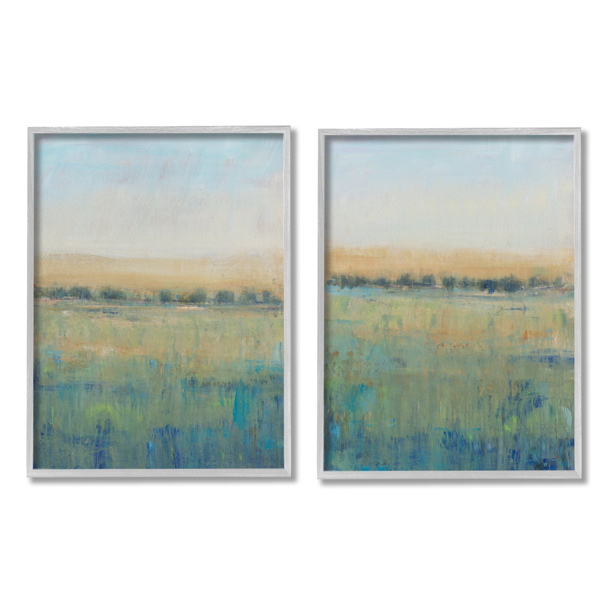 Stupell Industries Sunset Open Meadow Soft Green Floral Field Grey Framed, 11 x 14