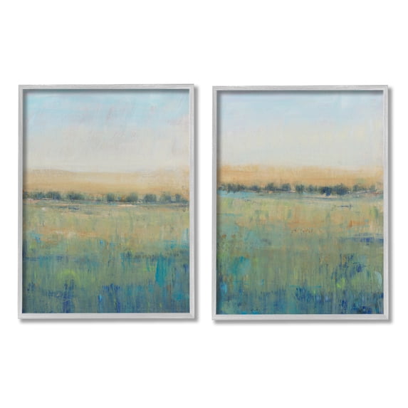 Stupell Industries Sunset Open Meadow Soft Green Floral Field Grey Framed, 16 x 20