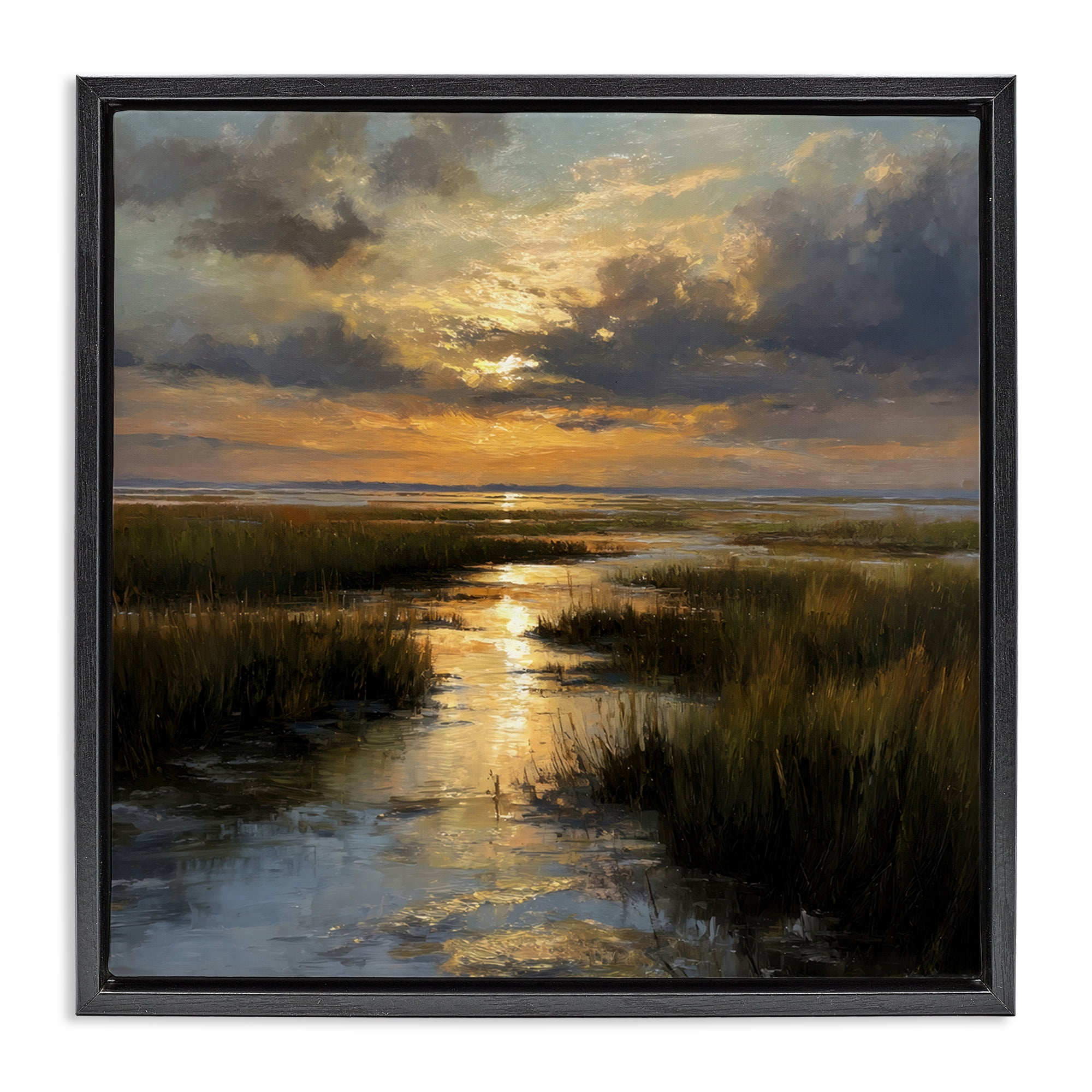 Stupell Industries Sunset Over Marshland Black Framed Floater Canvas Wall Art, design by Petal Prints Design