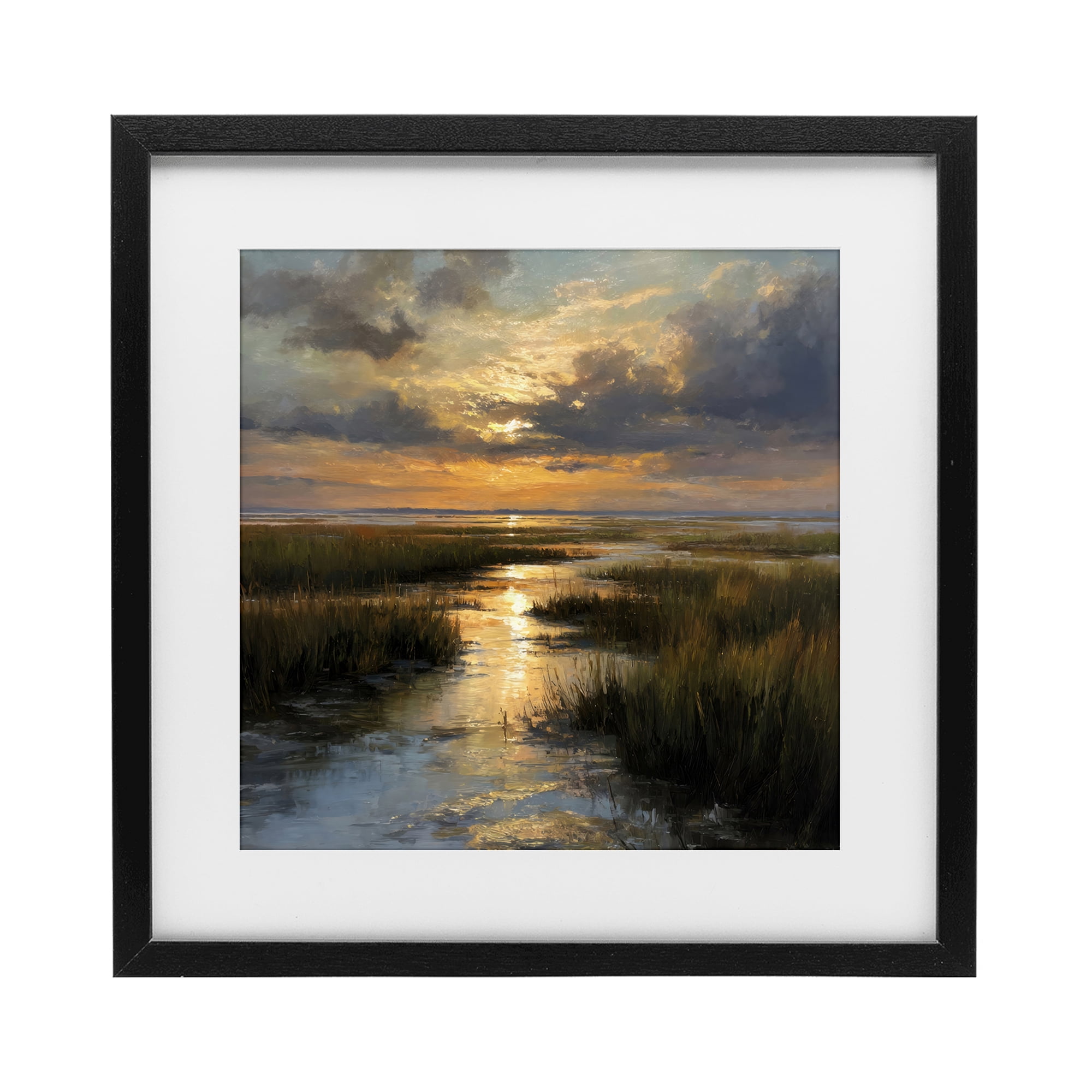 Stupell Industries Sunset Over Marshland Black Framed Print Under Glass, design by Petal Prints Design