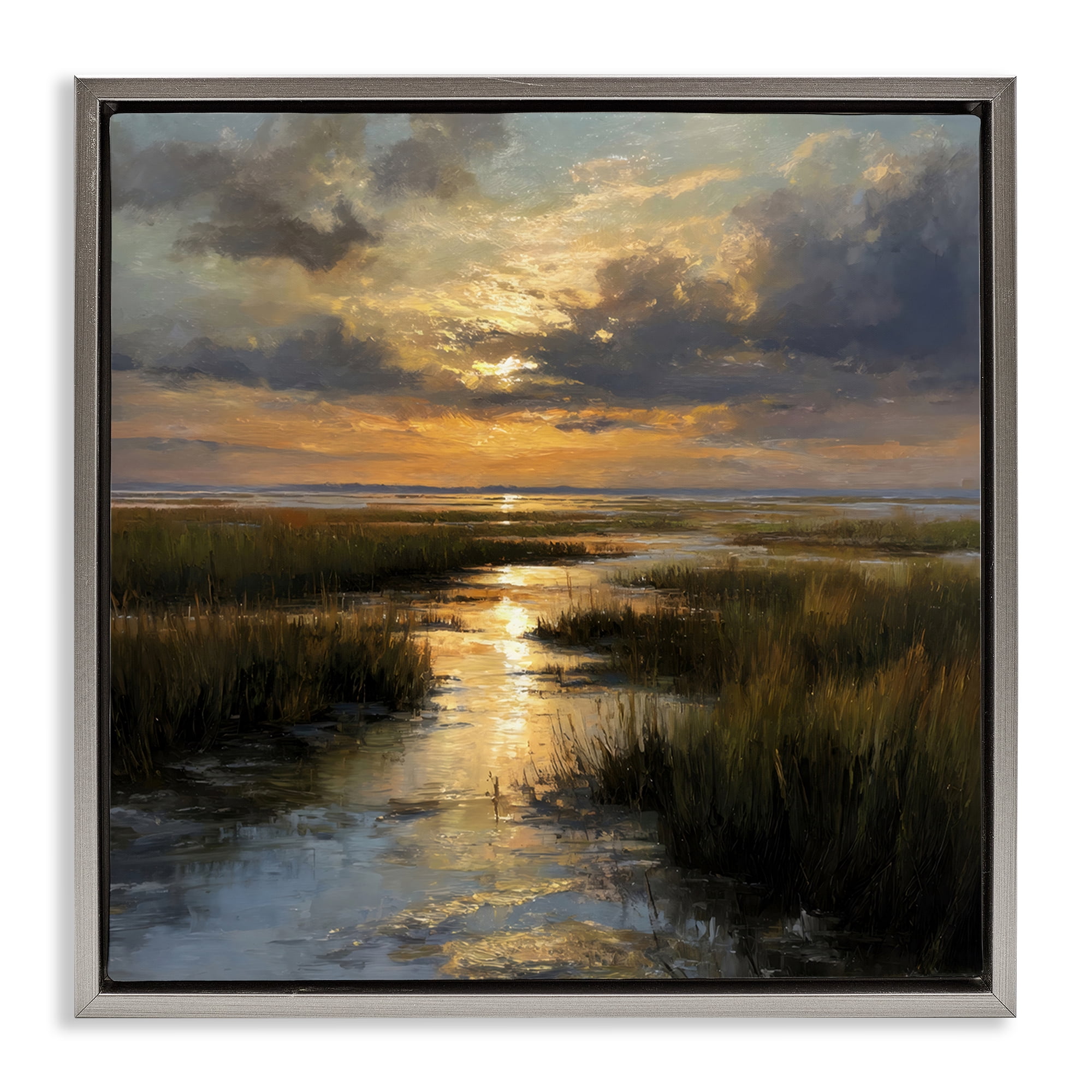 Stupell Industries Sunset Over Marshland Gray Framed Floater Canvas Wall Art, design by Petal Prints Design