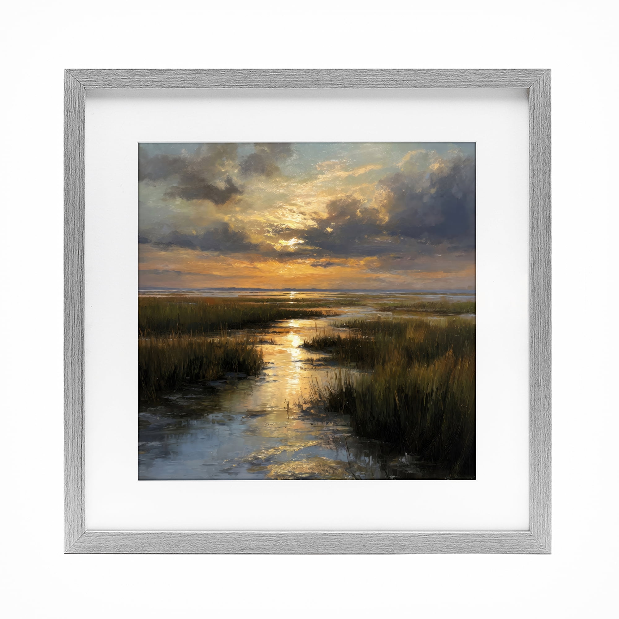 Stupell Industries Sunset Over Marshland Gray Framed Print Under Glass, design by Petal Prints Design