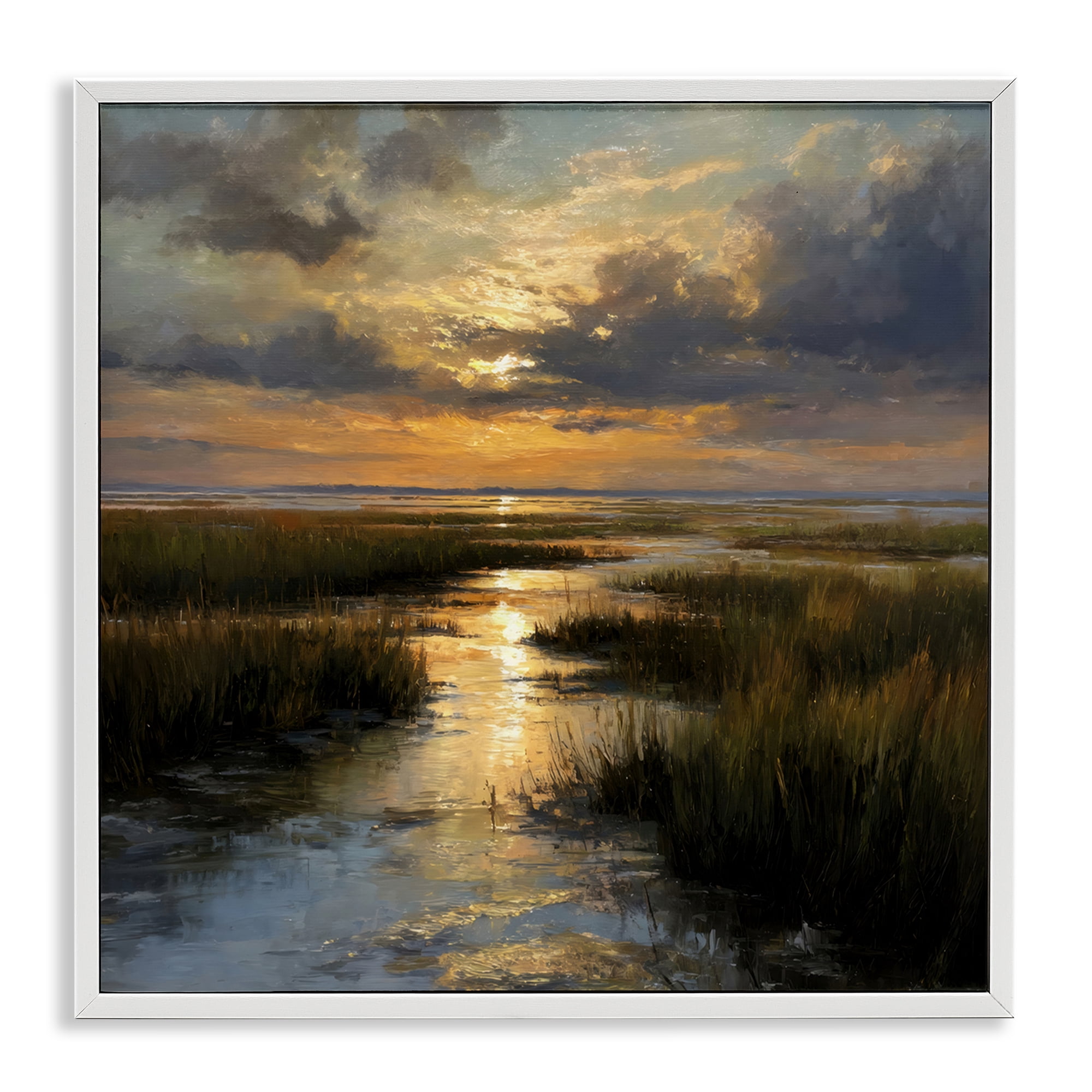 Stupell Industries Sunset Over Marshland White Framed Giclee Art, design by Petal Prints Design