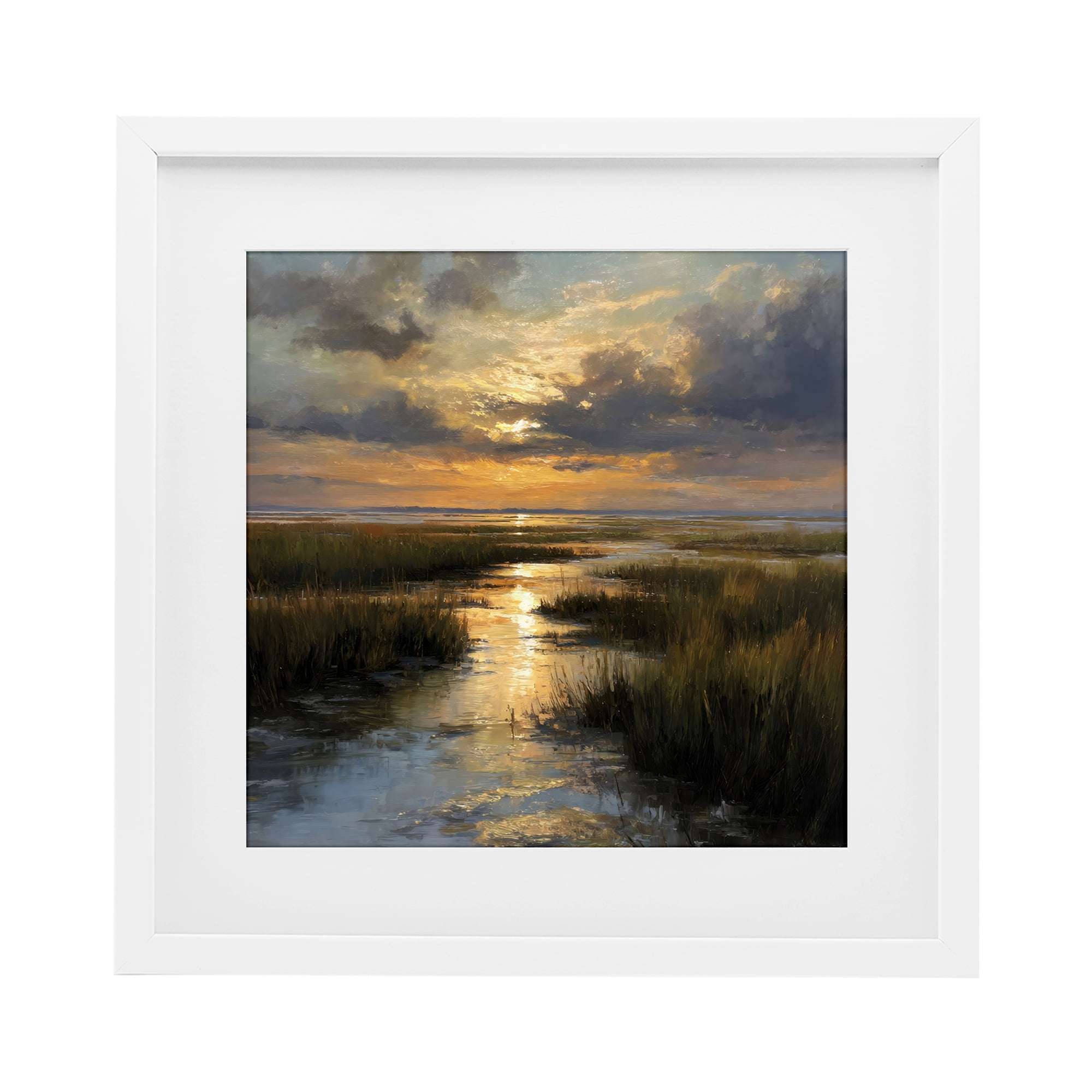 Stupell Industries Sunset Over Marshland White Framed Print Under Glass, design by Petal Prints Design