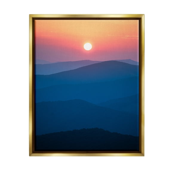 Stupell Industries Sunset Over Mountains Landscape Photography Gold Floater Framed Canvas Art Print Wall Art, 25 x 31