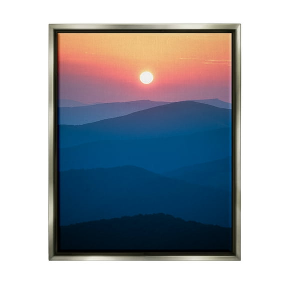 Stupell Industries Sunset Over Mountains Landscape Photography Gray Floater Framed Canvas Art Print Wall Art, 17 x 21