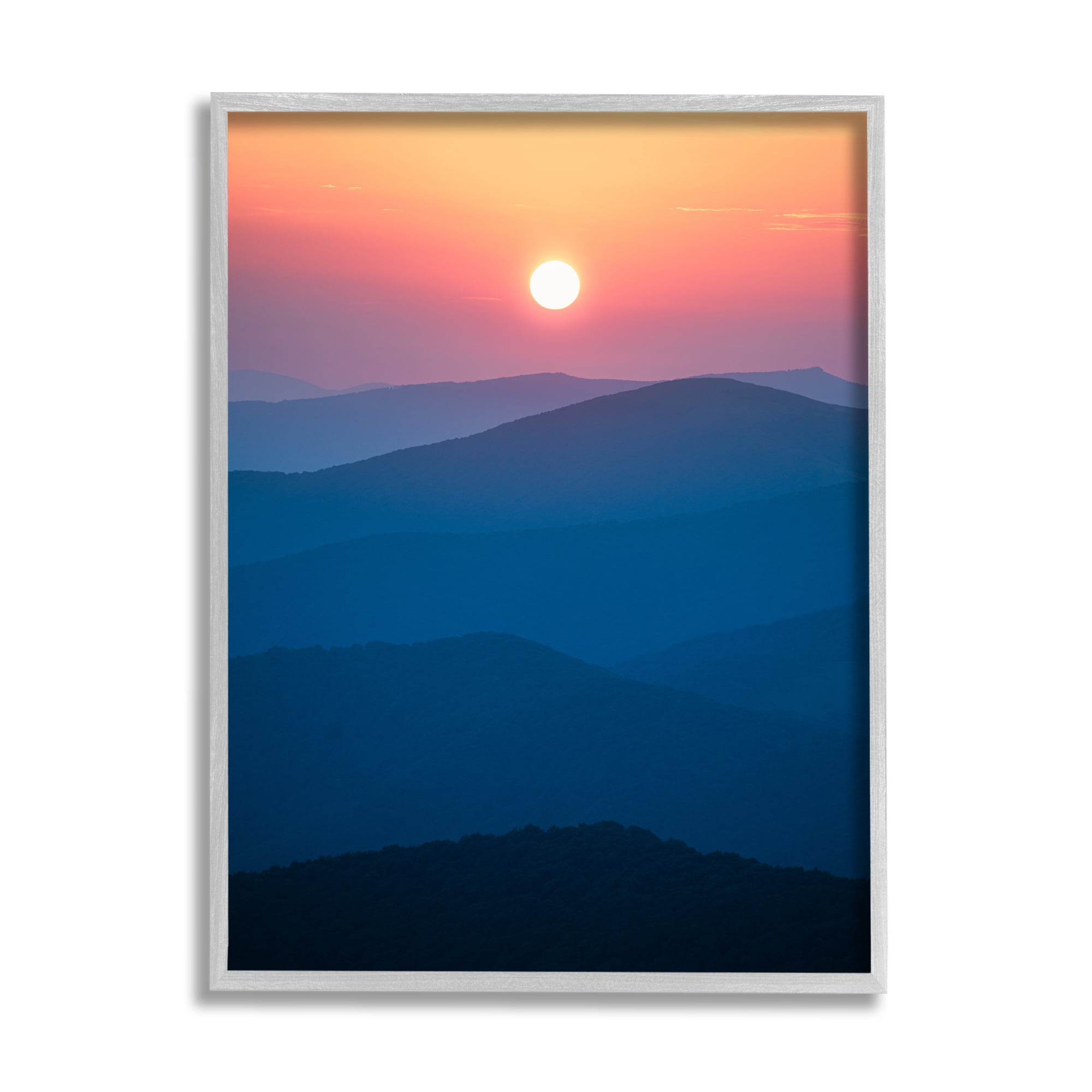Stupell Industries Sunset Over Mountains Landscape Photography Gray Framed Art Print Wall Art, 11 x 14