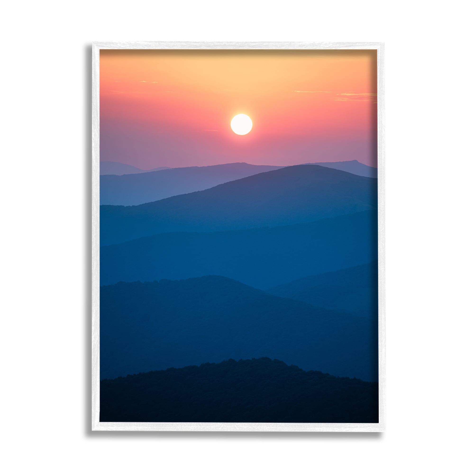 Stupell Industries Sunset Over Mountains Landscape Photography White Framed Art Print Wall Art, 16 x 20