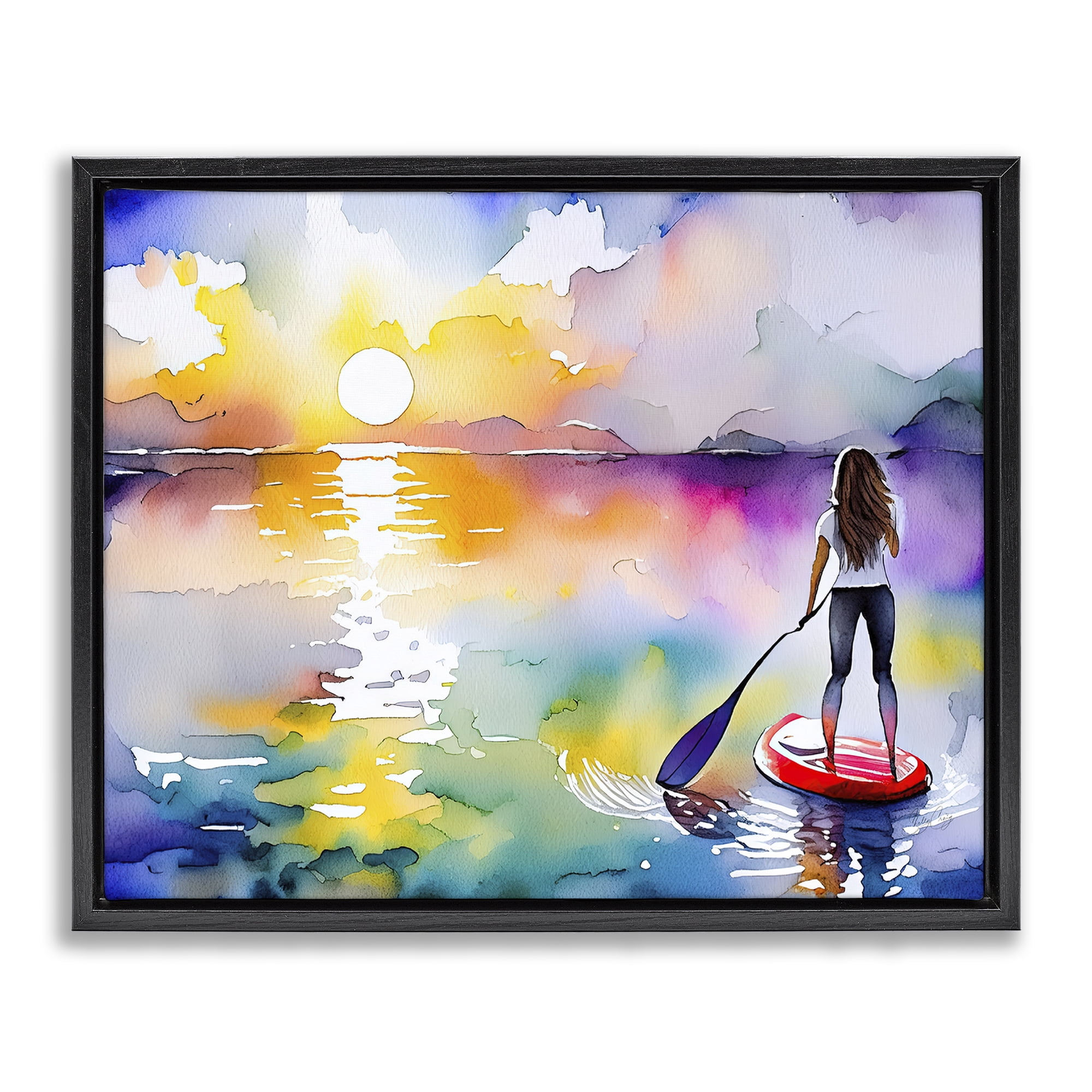 Stupell Industries Sunset Paddle Drift Black Framed Floater Canvas Wall Art, design by Shelly Craig