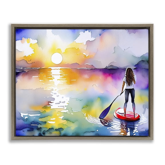Stupell Industries Sunset Paddle Drift Brown Framed Floater Canvas Wall Art, design by Shelly Craig