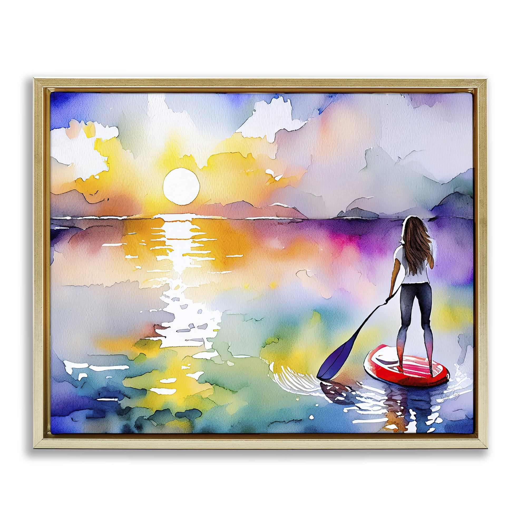 Stupell Industries Sunset Paddle Drift Gold Framed Floater Canvas Wall Art, design by Shelly Craig