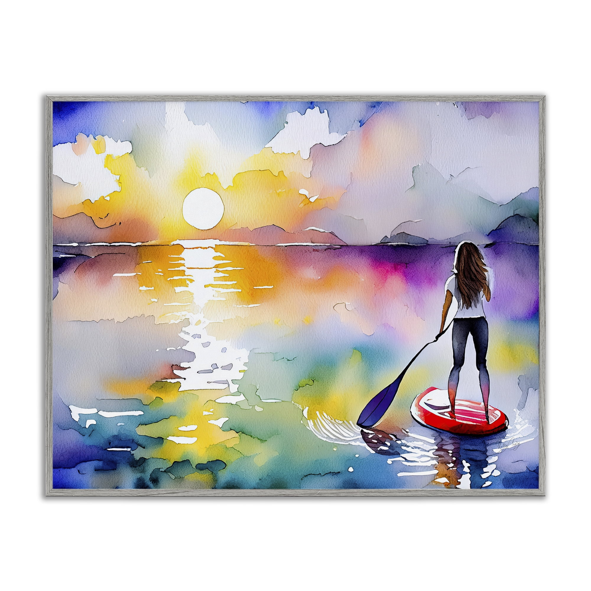 Stupell Industries Sunset Paddle Drift Gray Framed Giclee Art, design by Shelly Craig
