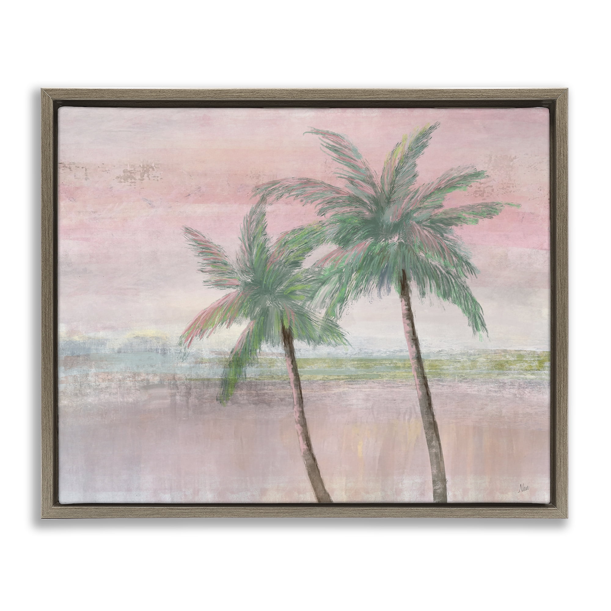 Stupell Industries Sunset Palms at Dusk Brown Framed Floater Canvas Wall Art, design by Nan