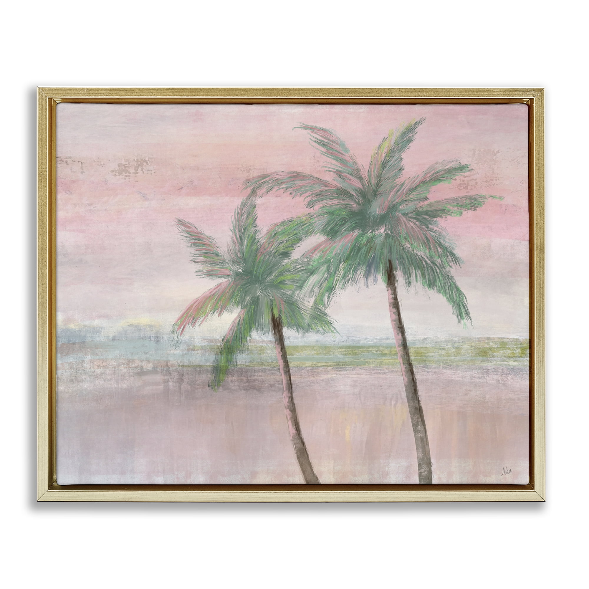 Stupell Industries Sunset Palms at Dusk Gold Framed Floater Canvas Wall Art, design by Nan