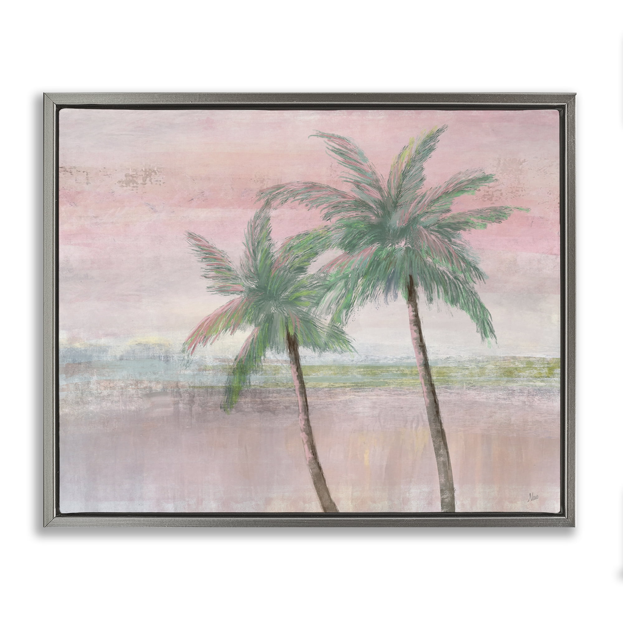 Stupell Industries Sunset Palms at Dusk Gray Framed Floater Canvas Wall Art, design by Nan