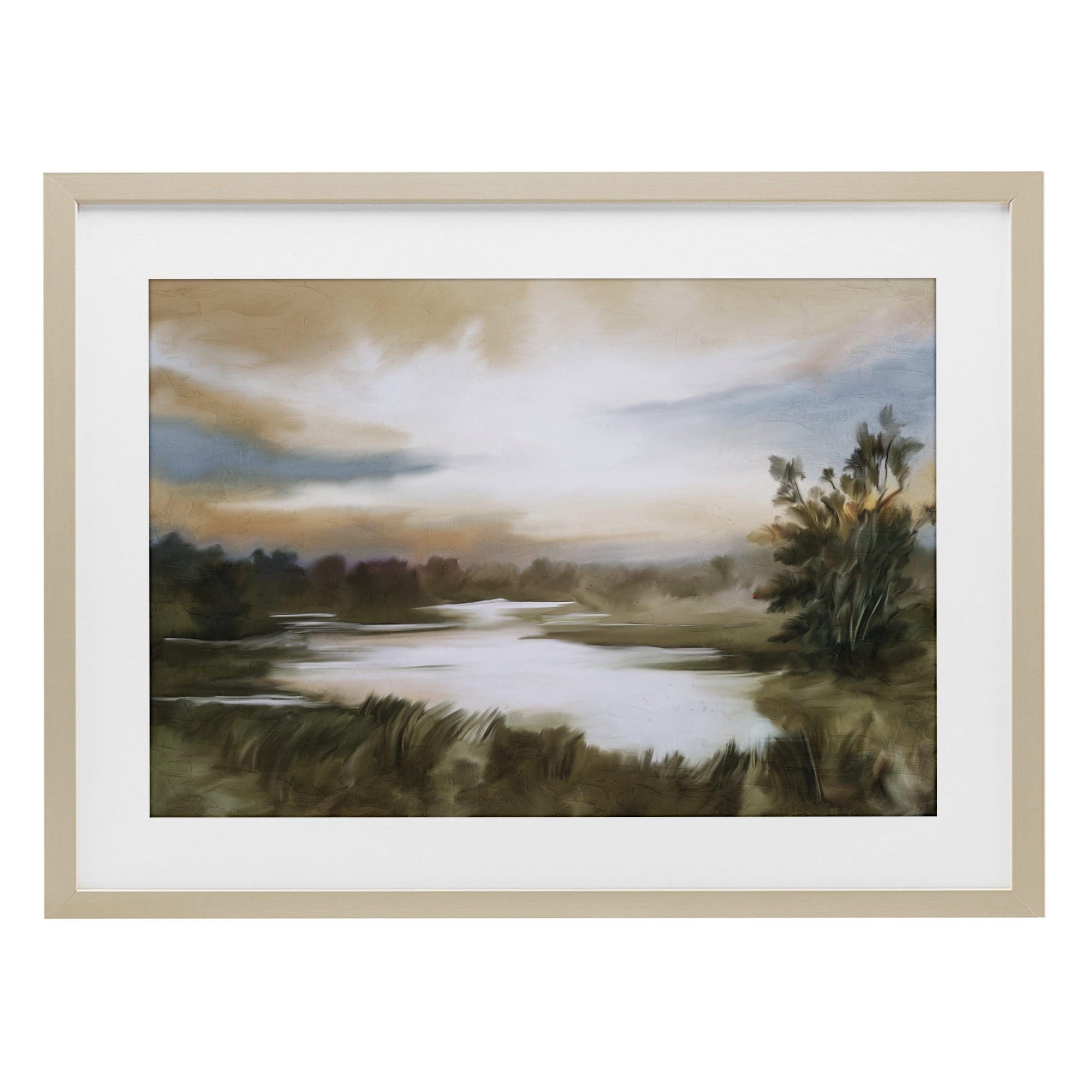 Stupell Industries Sunset Pond Countryside Birch Framed Print Under Glass, design by Kim Allen