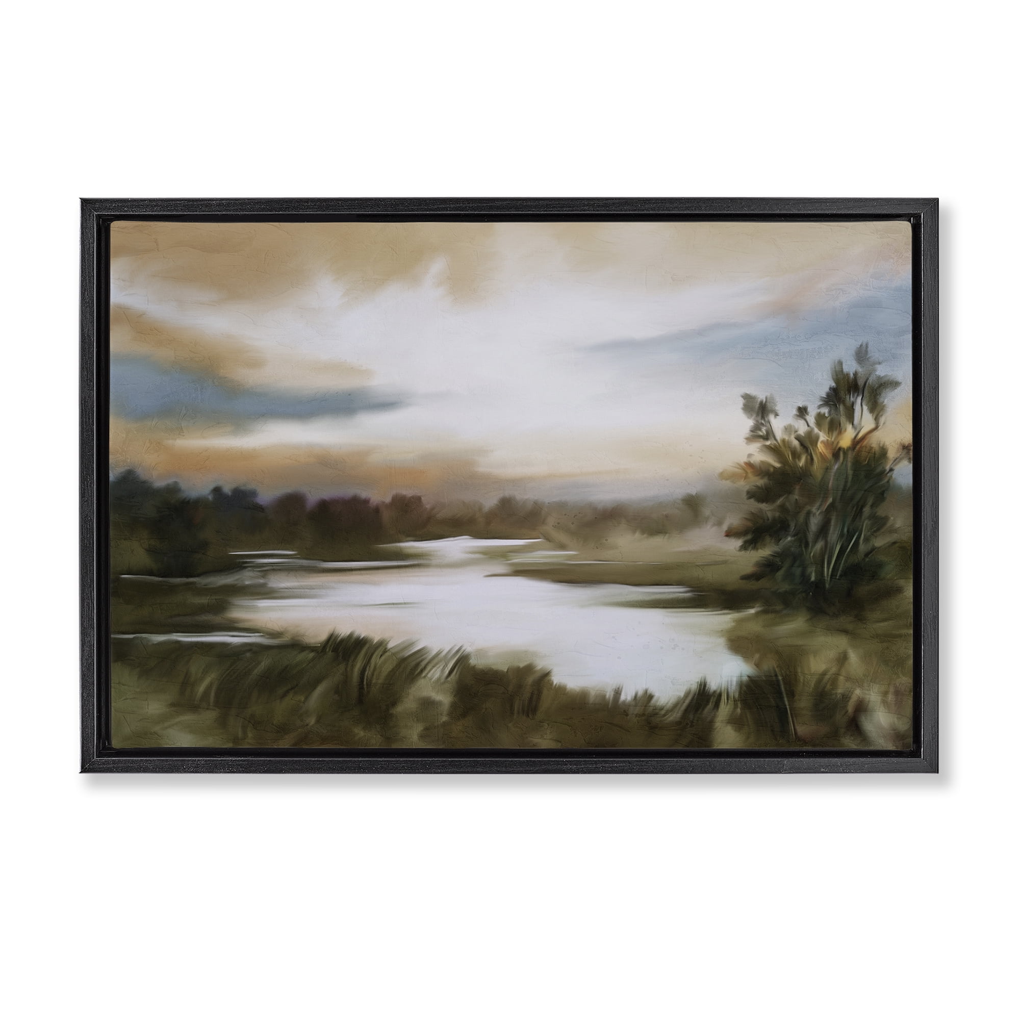 Stupell Industries Sunset Pond Countryside Black Framed Floater Canvas Wall Art, design by Kim Allen