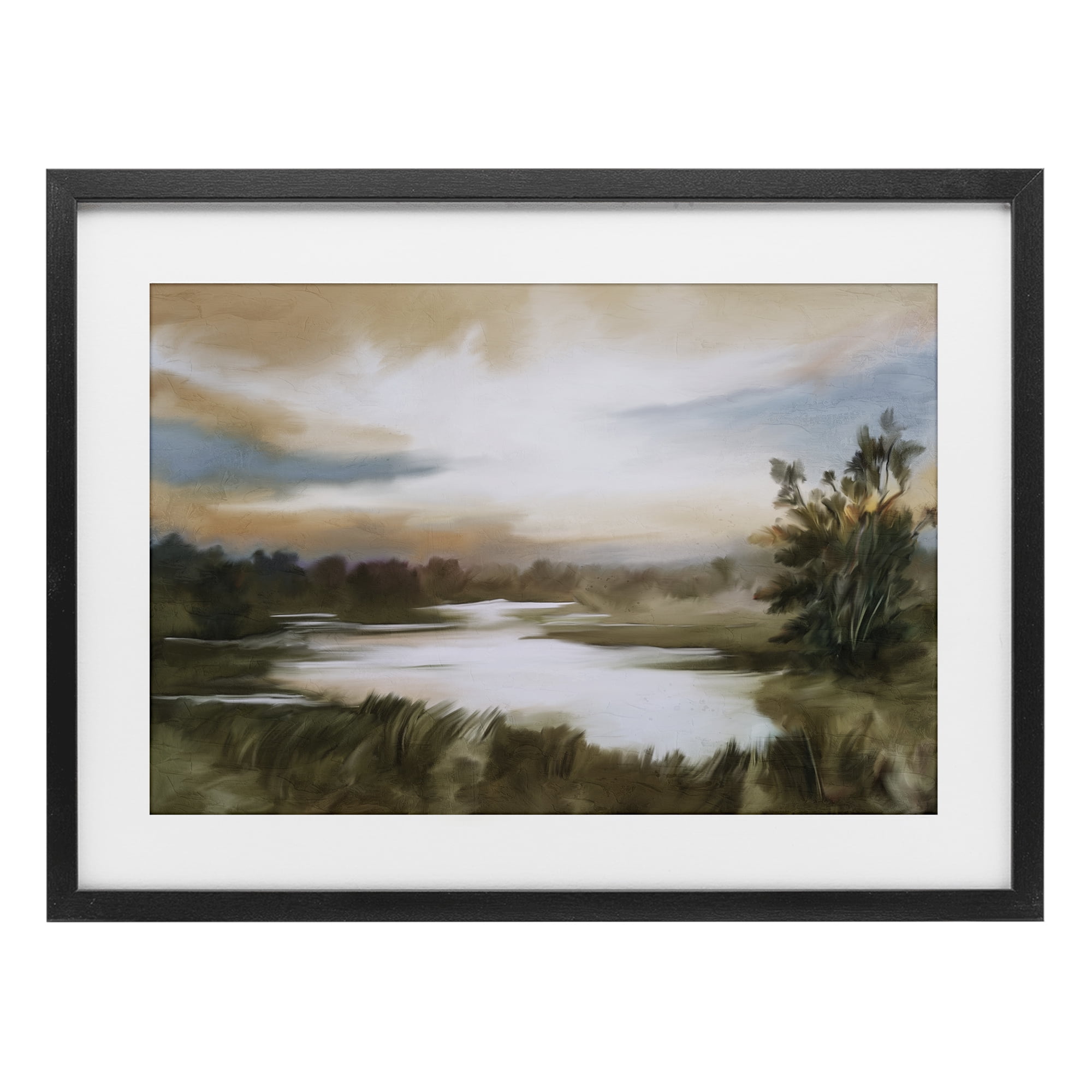Stupell Industries Sunset Pond Countryside Black Framed Print Under Glass, design by Kim Allen