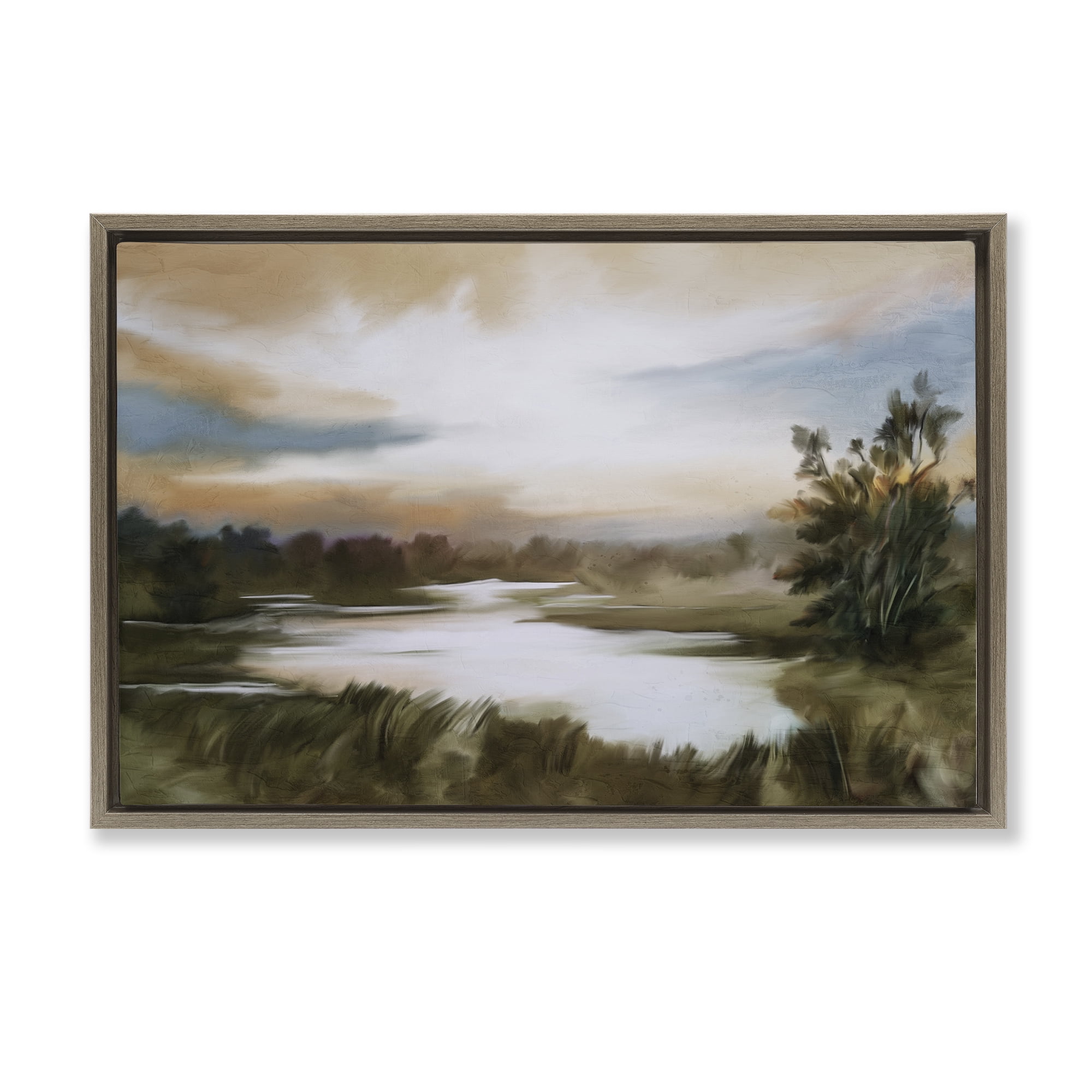 Stupell Industries Sunset Pond Countryside Brown Framed Floater Canvas Wall Art, design by Kim Allen