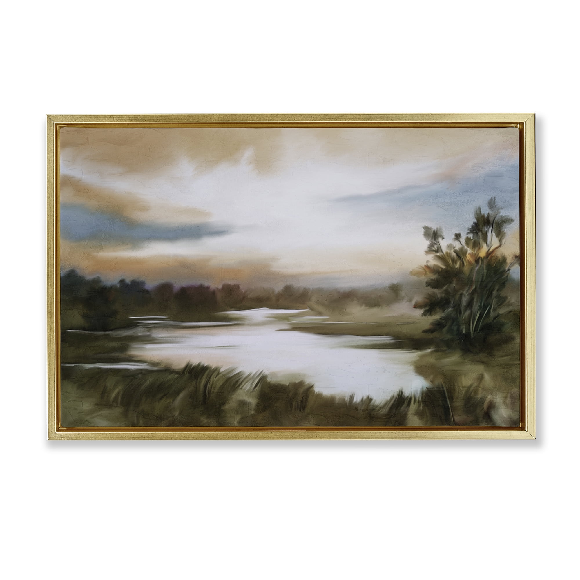 Stupell Industries Sunset Pond Countryside Gold Framed Floater Canvas Wall Art, design by Kim Allen