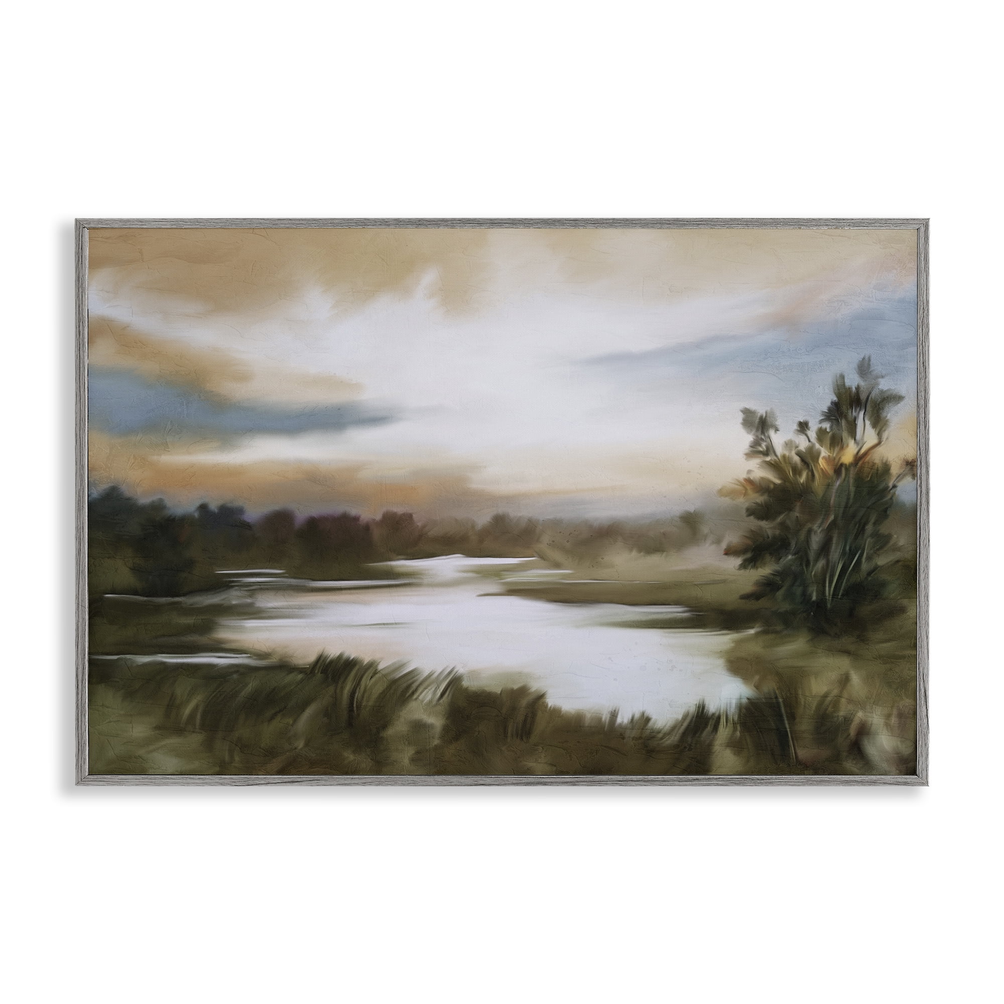 Stupell Industries Sunset Pond Countryside Gray Framed Giclee Art, design by Kim Allen