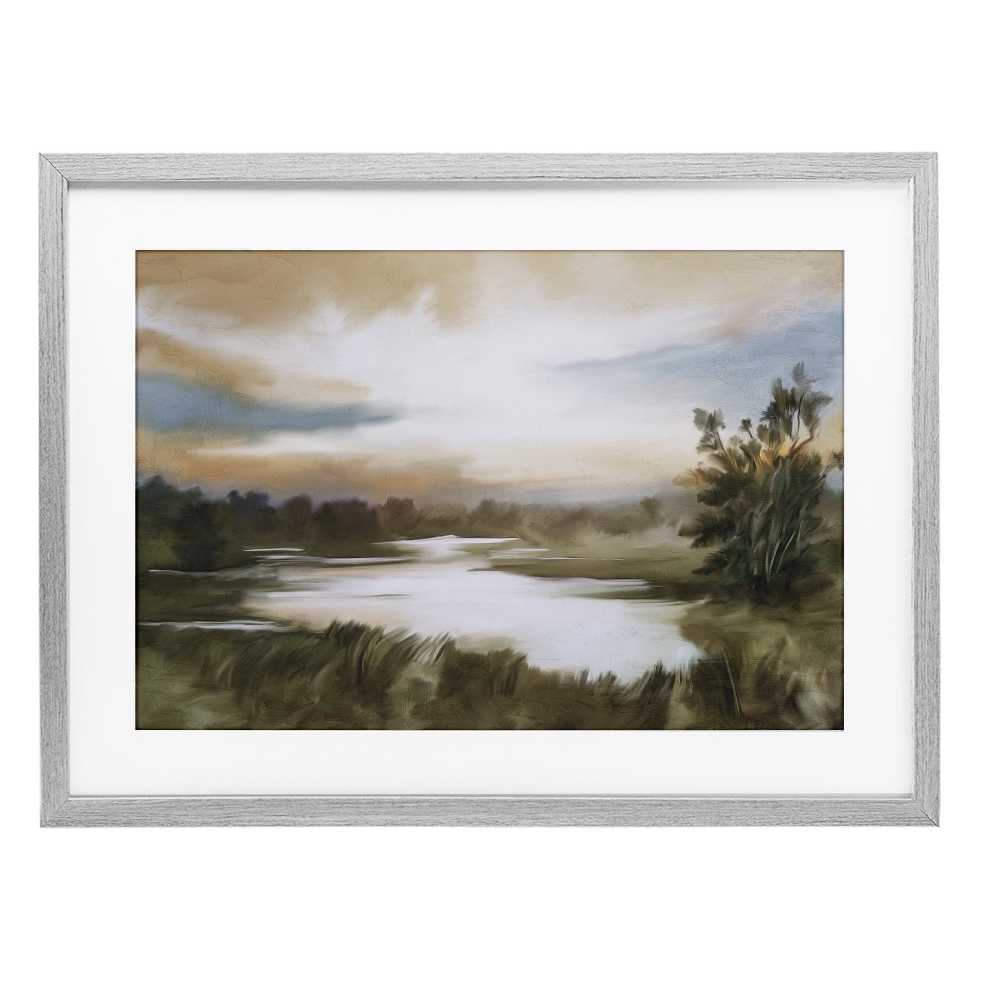 Stupell Industries Sunset Pond Countryside Gray Framed Print Under Glass, design by Kim Allen