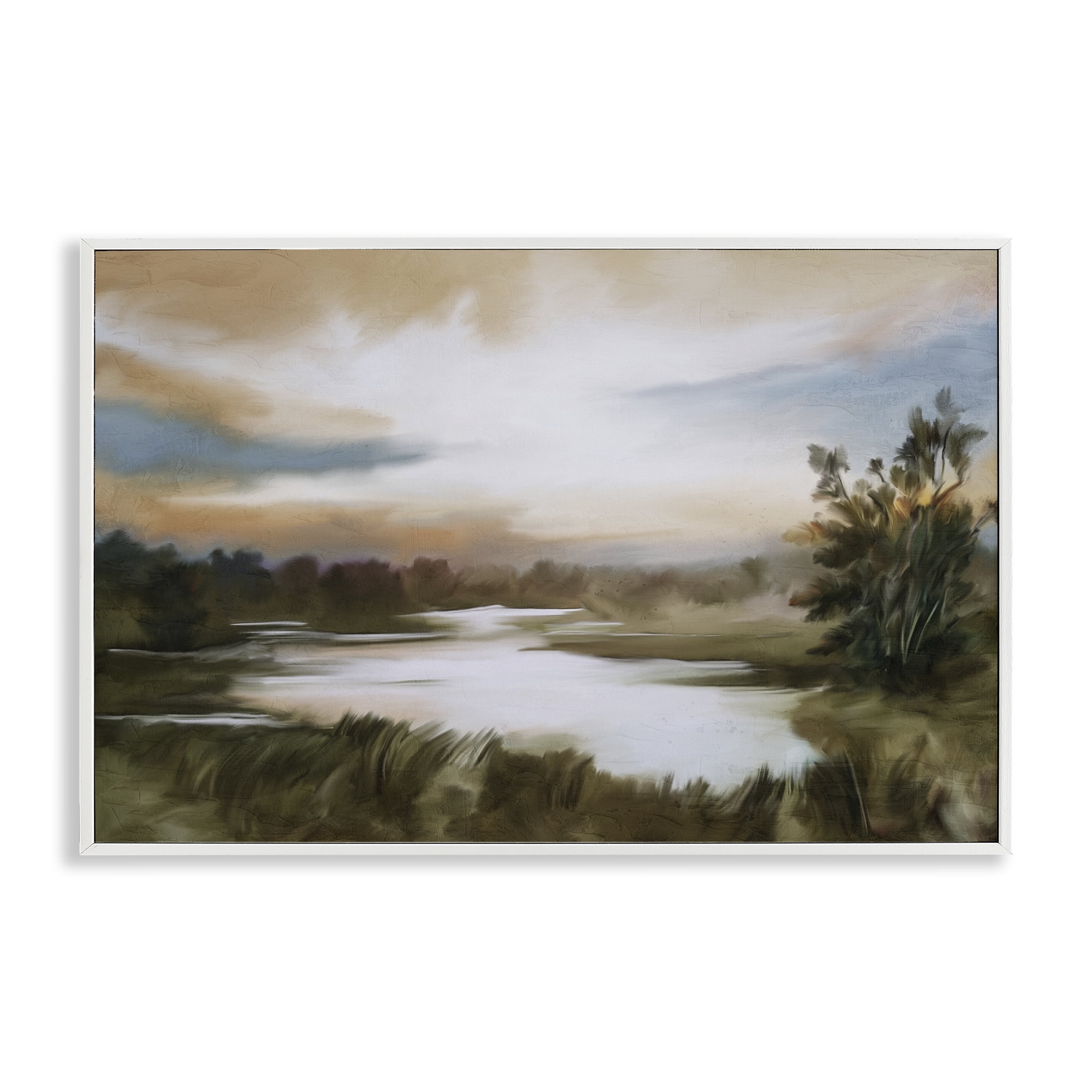 Stupell Industries Sunset Pond Countryside White Framed Giclee Art, design by Kim Allen
