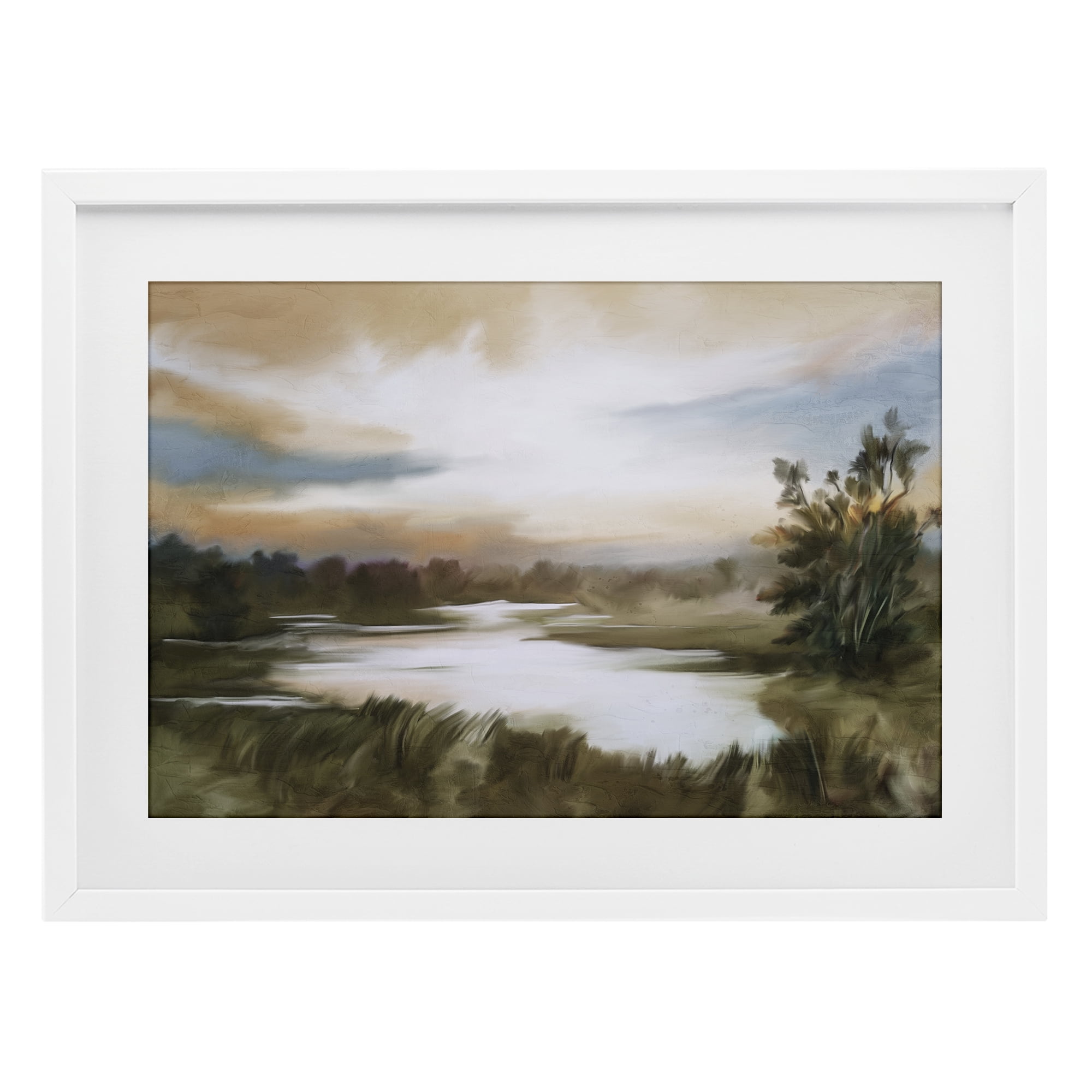 Stupell Industries Sunset Pond Countryside White Framed Print Under Glass, design by Kim Allen