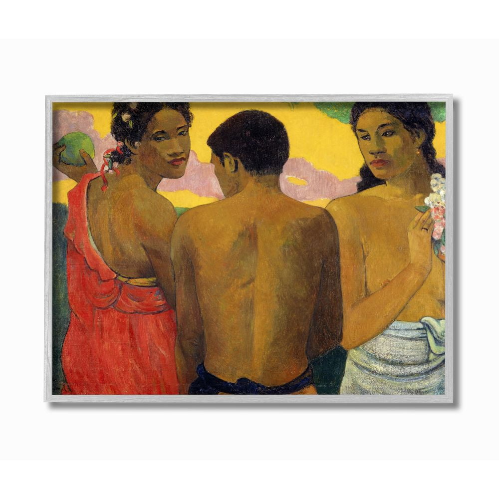 Stupell Industries Sunset Portraits Native Figures Classic Painting Gray Framed Art Print Wall Art, 16x20, by Paul Gauguin