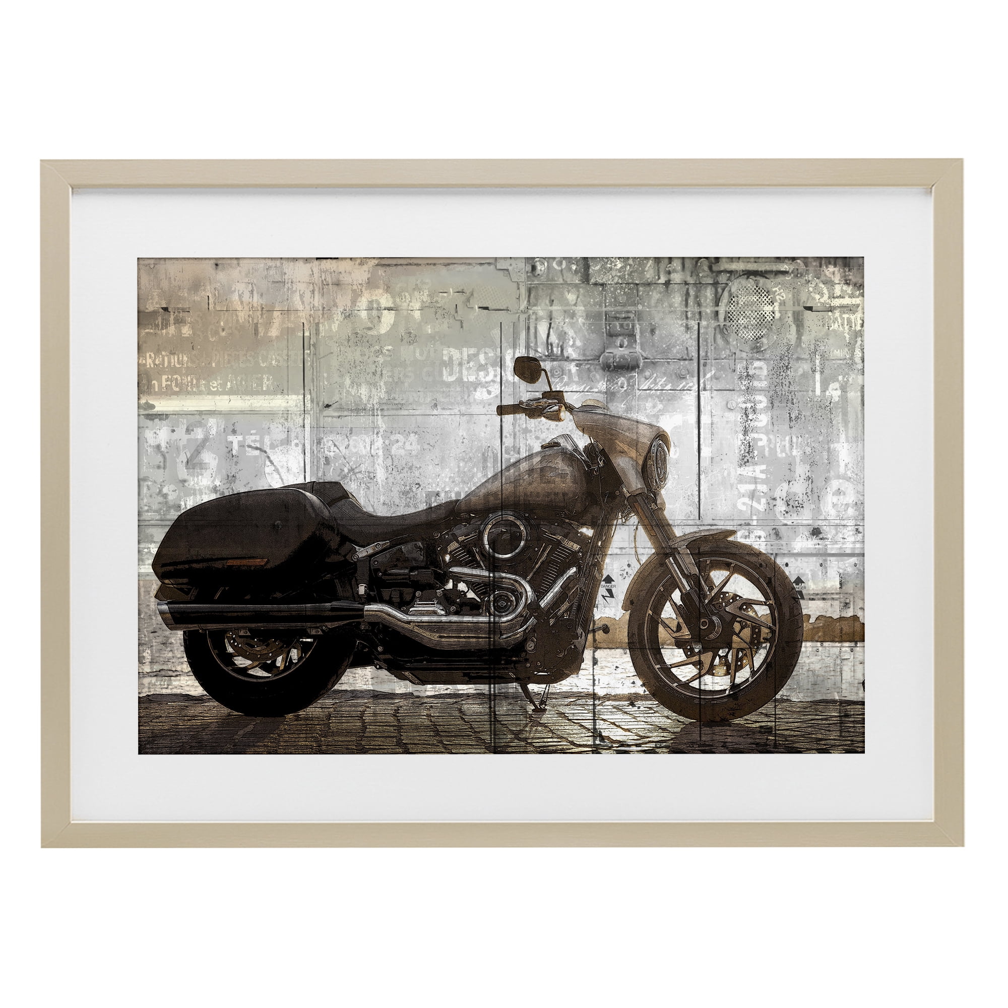Stupell Industries Sunset Ride Motorcycle Birch Framed Print Under Glass, design by Kim Allen