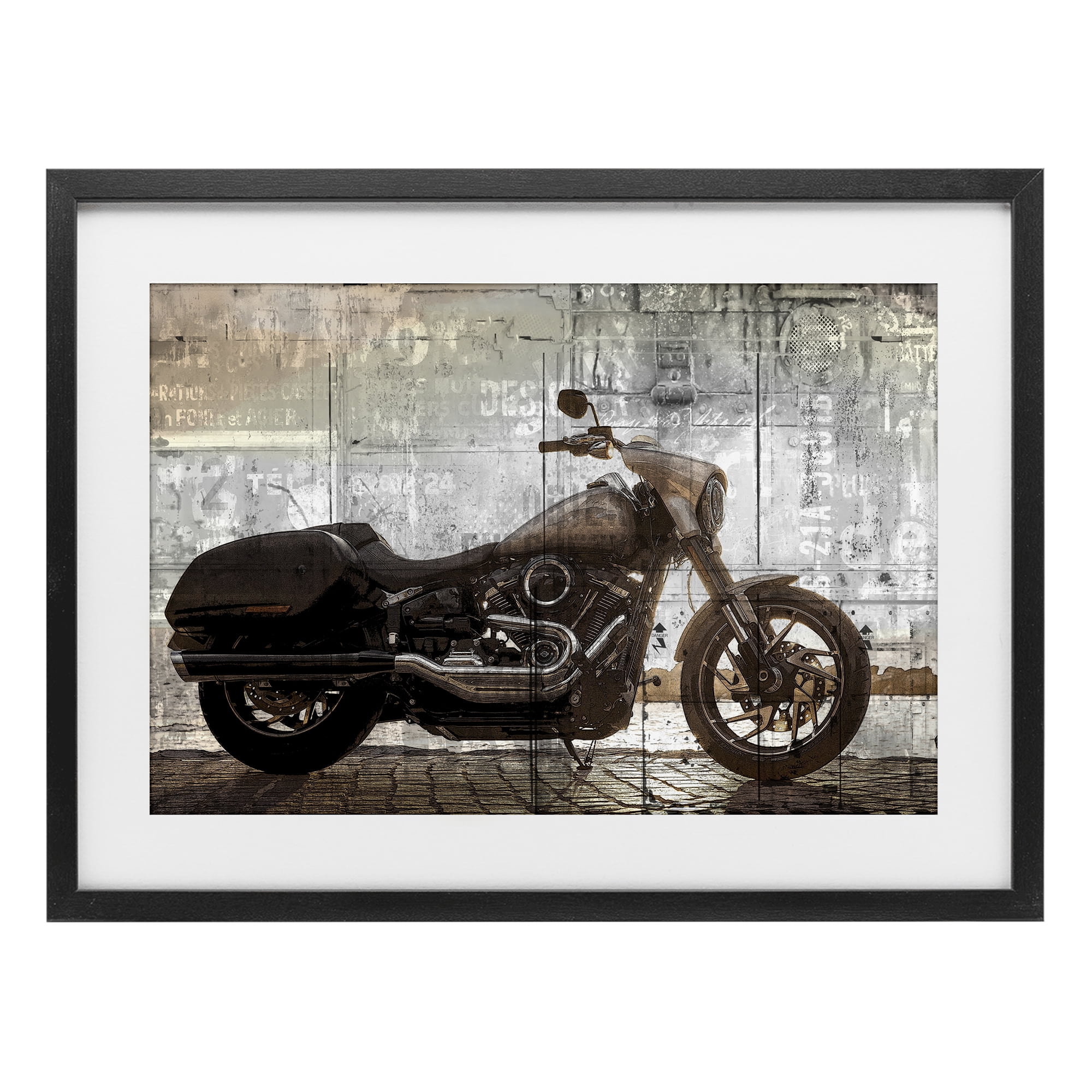 Stupell Industries Sunset Ride Motorcycle Black Framed Print Under Glass, design by Kim Allen